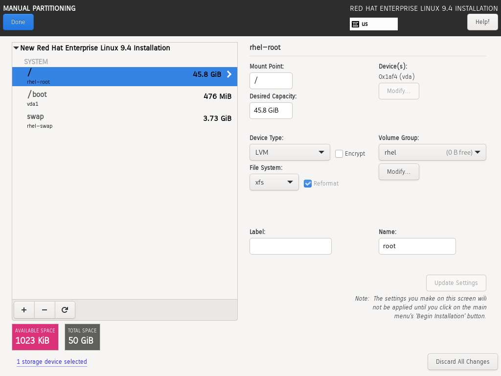 Root Partition Created