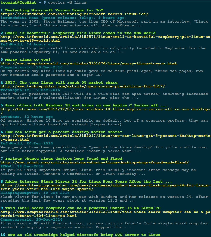Search Linux News from Commandline