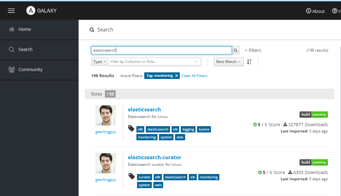 Search Monitoring Role in Ansible Galaxy