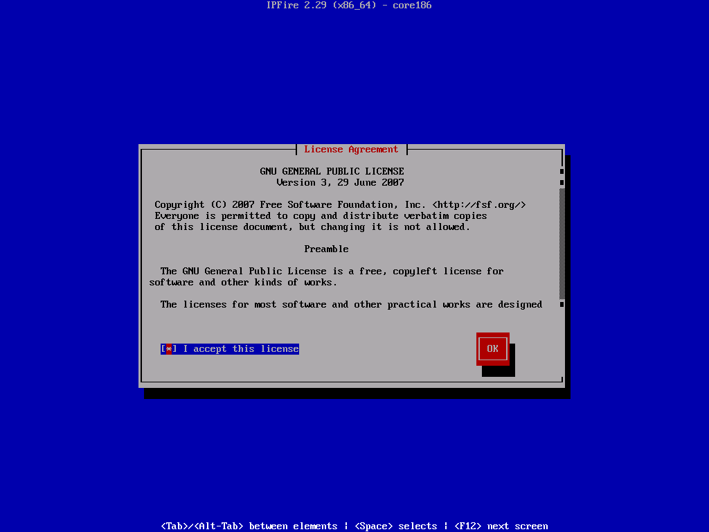 Select IPFire License