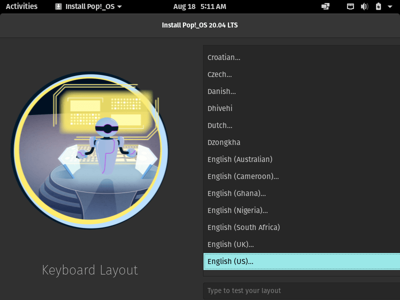 Select PopOS Keyboard Layout