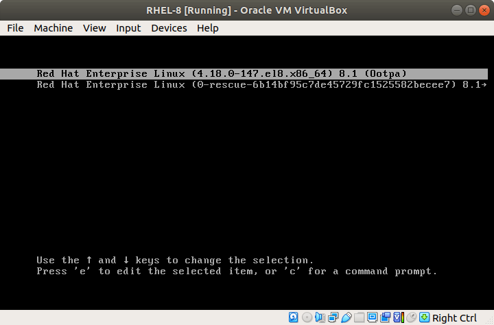 Select RHEL 8 from Grub