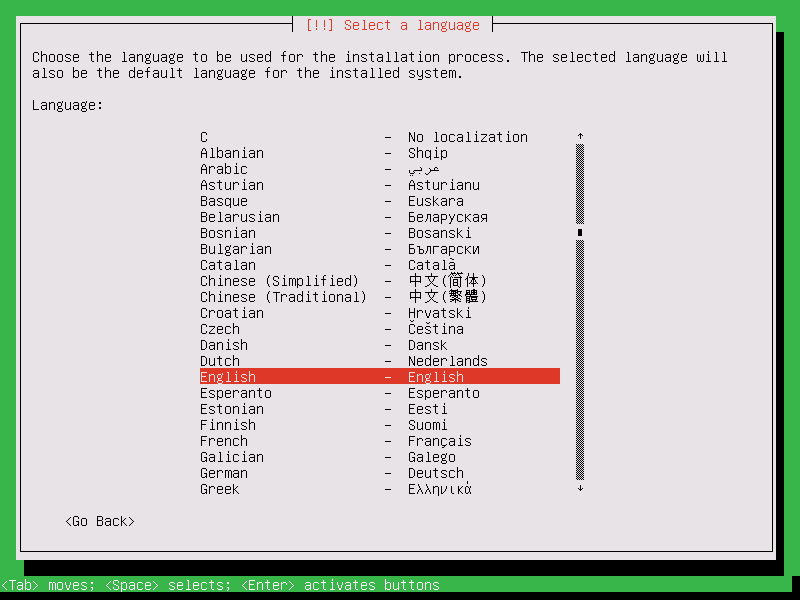 Select Zentyal Installation Language