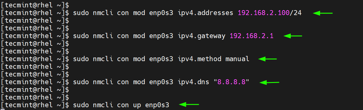 Set Static IP Address in RHEL