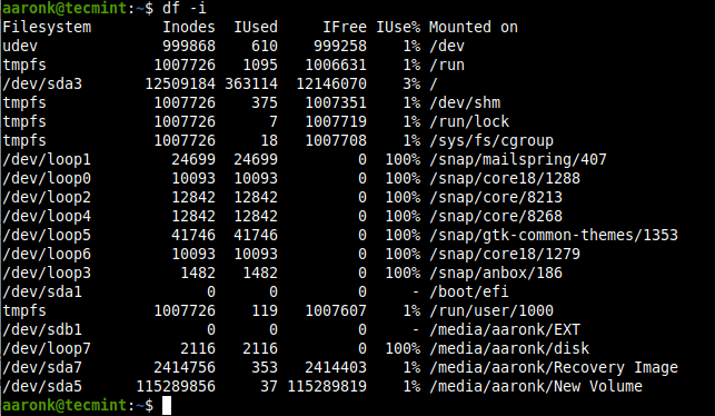 Check File System Inode Usage in Linux