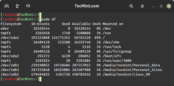 Show Linux Disk Space Usage