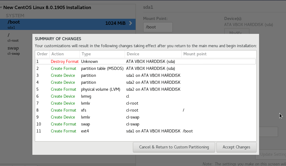 Summary of Partition Changes