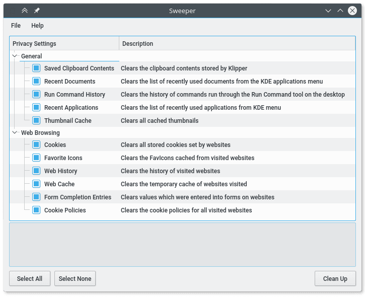 Sweeper - history and temporary file cleaner