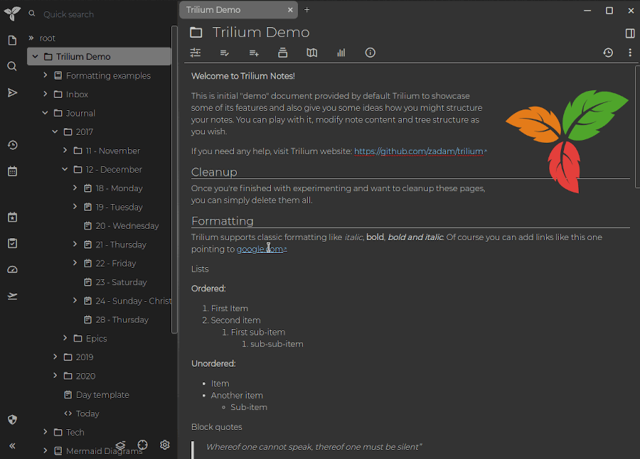 Trilium-Notes - Hierarchical Note Taking App