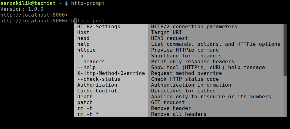 HTTP Prompt Command Usage