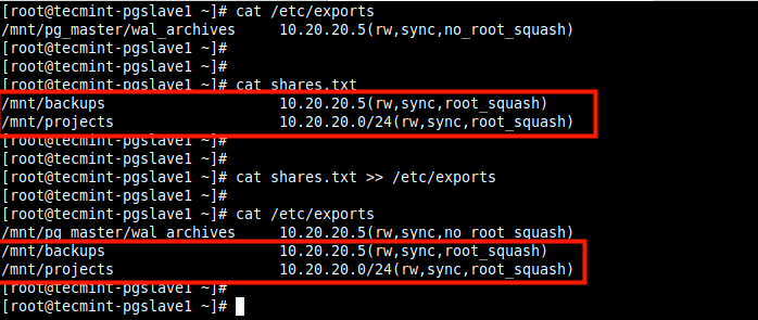 Append Files to /etc/exports