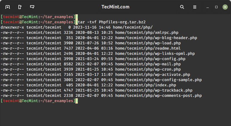 View Tar Contents Without Extracting