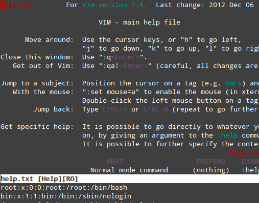 vim Edito Help Menu