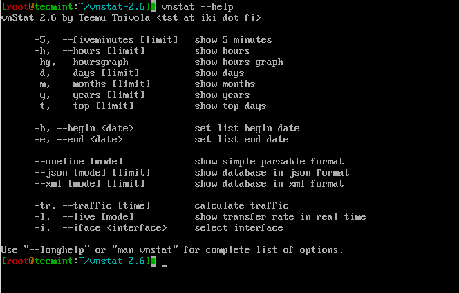 Vnstat Monitoring Options