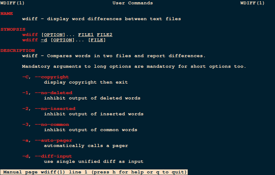 wdiff Compare Two Files in Linux