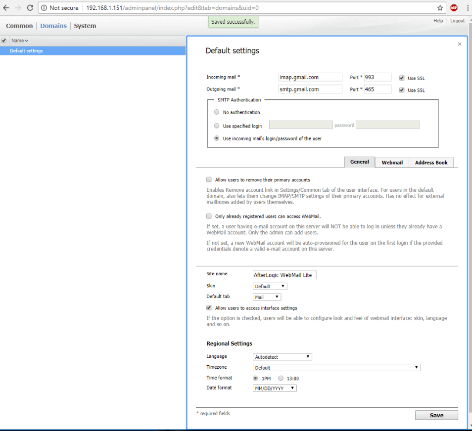 WebMail Email Settings