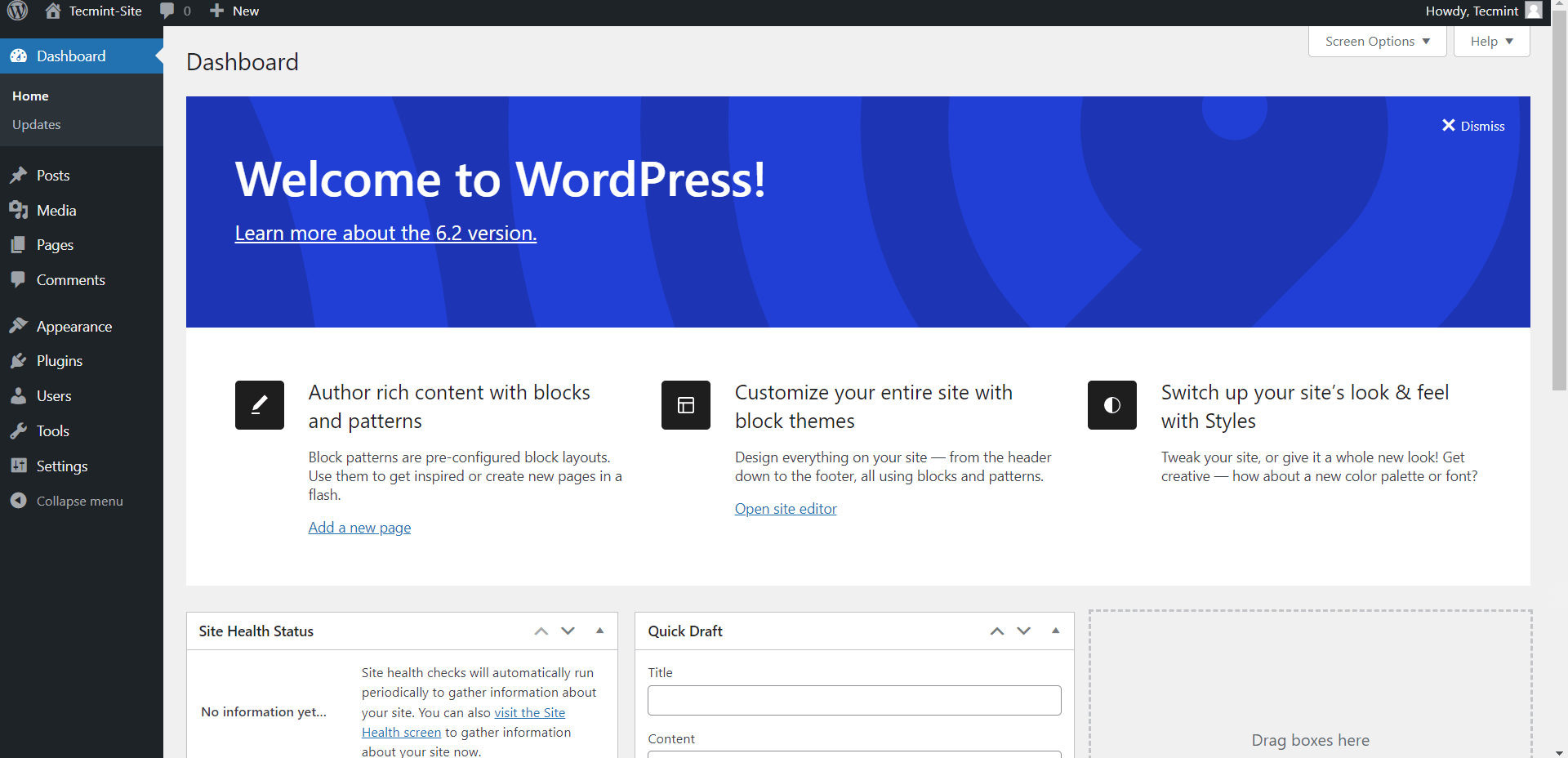 WordPress Admin Dashboard