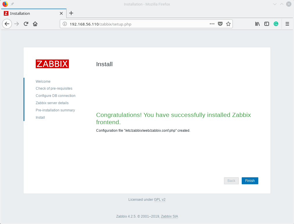 Zabbix Frontend Installed